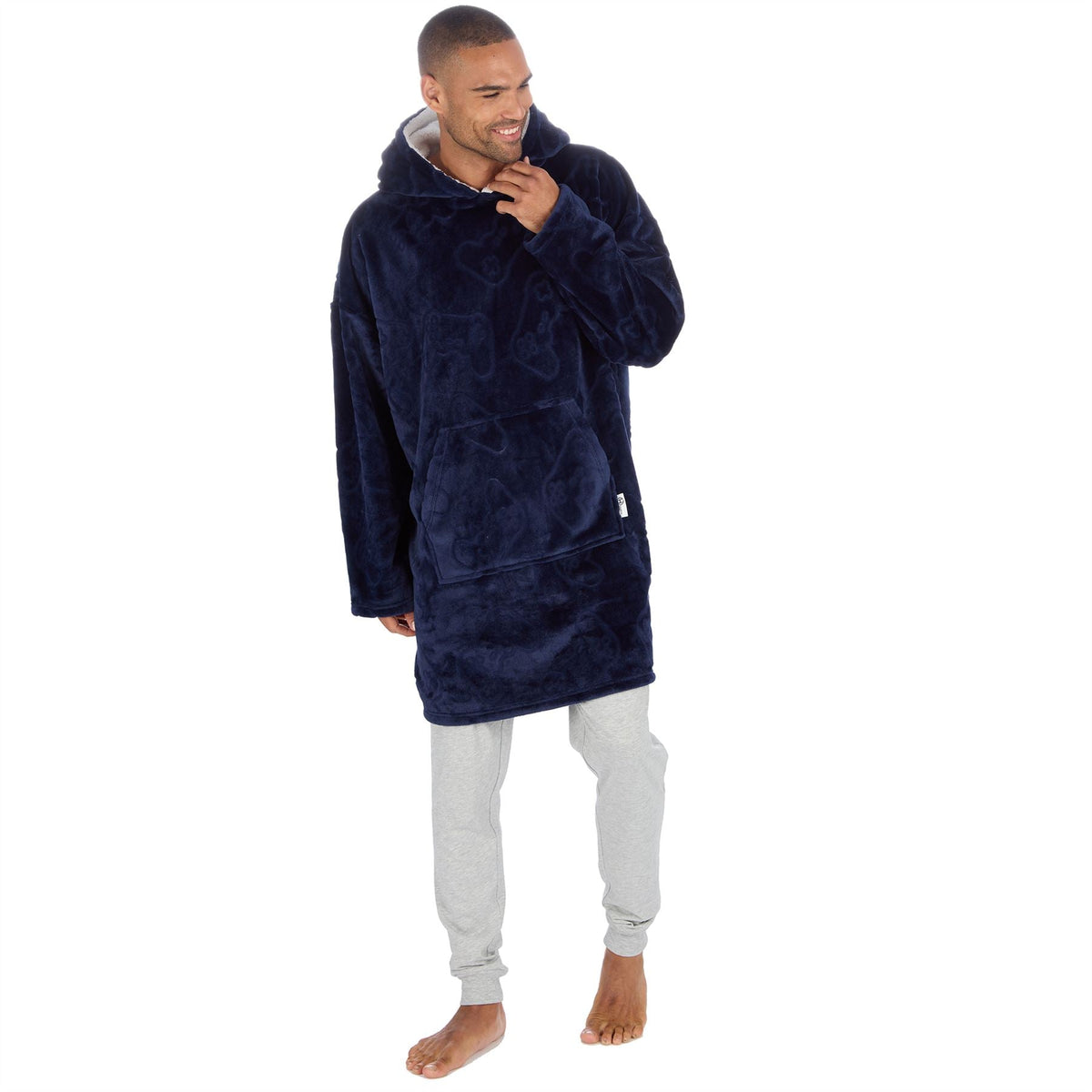 Huggable Hoodie Mens Embossed Gamer Fleece Oversized Hoodie - Navy Huggable Hoodie