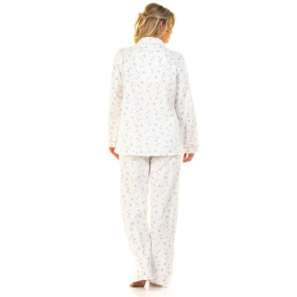 Sue Marks Womens Flower Print Brushed Cotton Pyjamas - Ivory