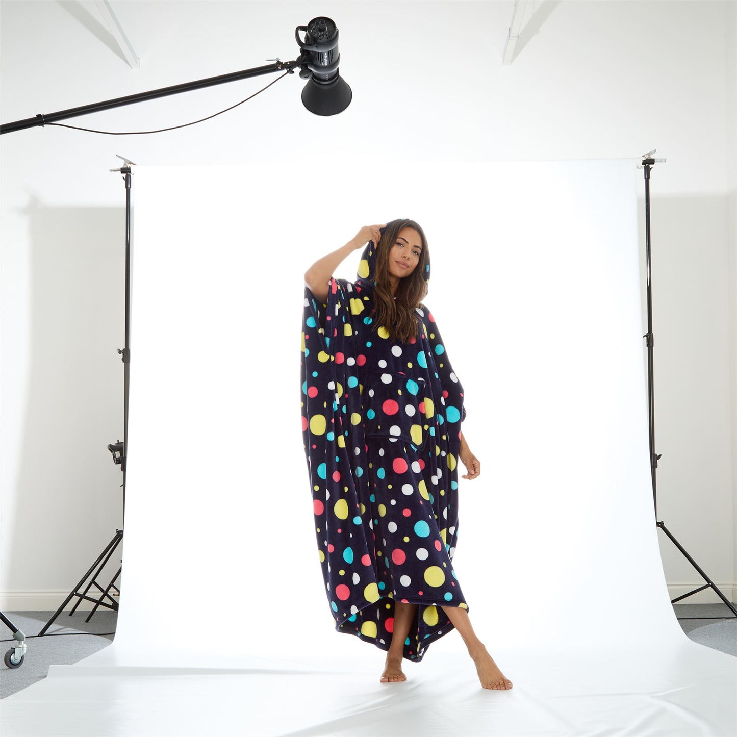 Huggable Hoodie Womens Fleece Oversized Poncho - Navy Spots