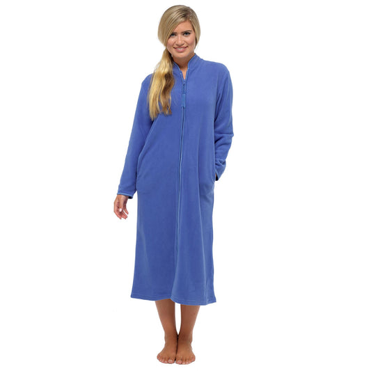 Lady Olga Long Zip Through Fleece Robe - Blue