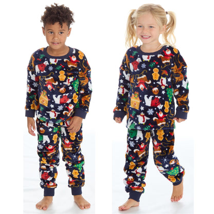 Kids All Over Print Fleece Christmas Pyjamas - Navy (2-6 Years)