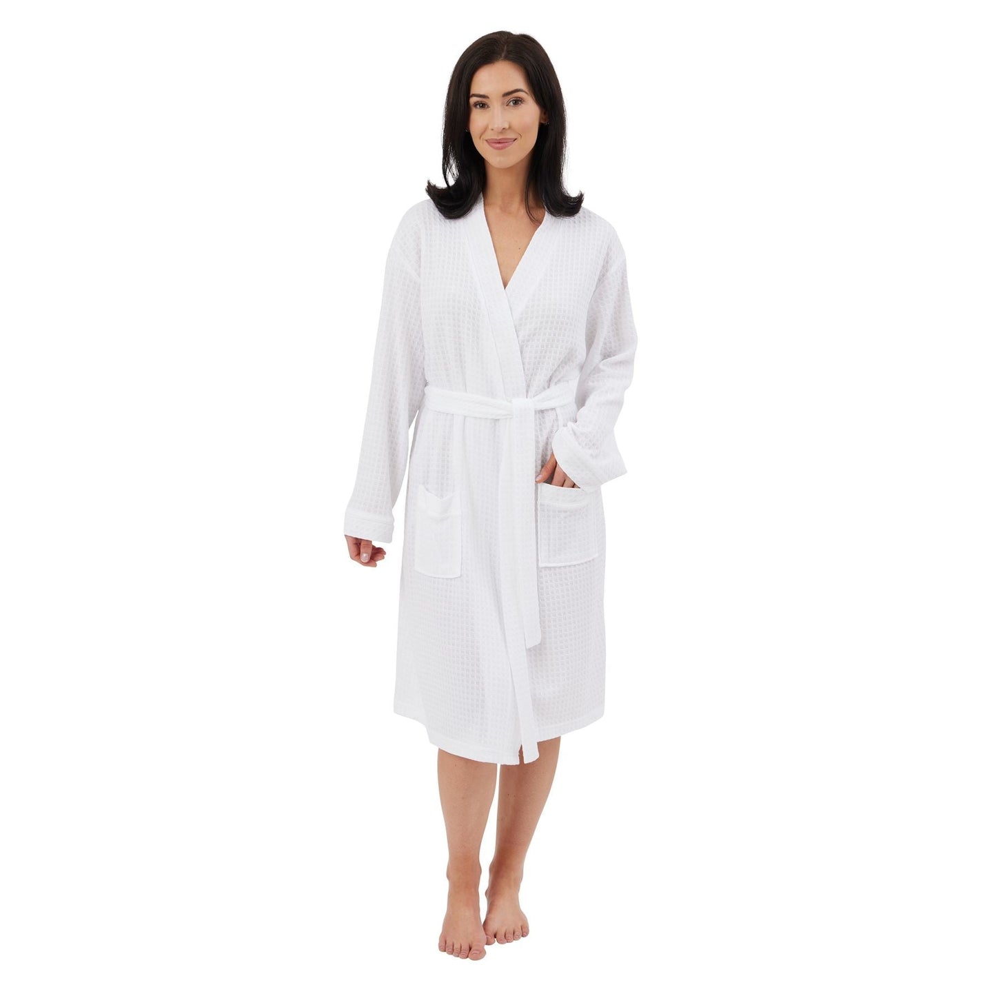Indigo Sky Womens Waffle Knitted Kimono Robe - White Indigo Sky