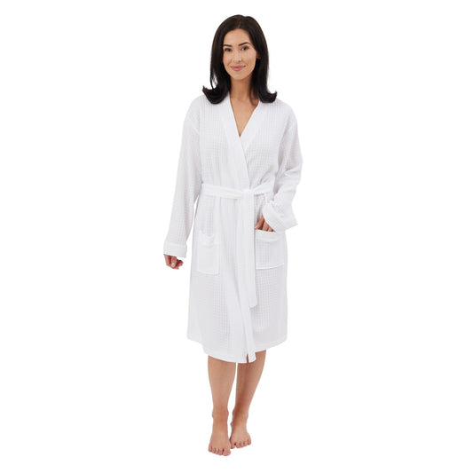 Indigo Sky Womens Waffle Knitted Kimono Robe - White Indigo Sky
