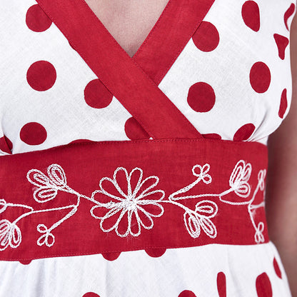 Pistachio Polka Dot Crossover Dress - Red