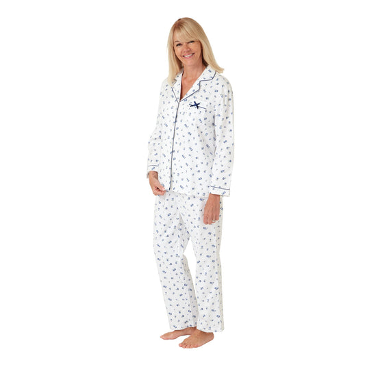 Marlon Womens Floral Brushed Cotton Pyjama Set - Ocean Blue