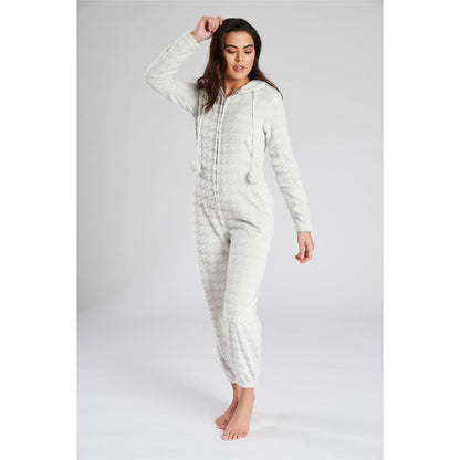 Loungeable Womens Houndstooth Fleece Onesie - Grey