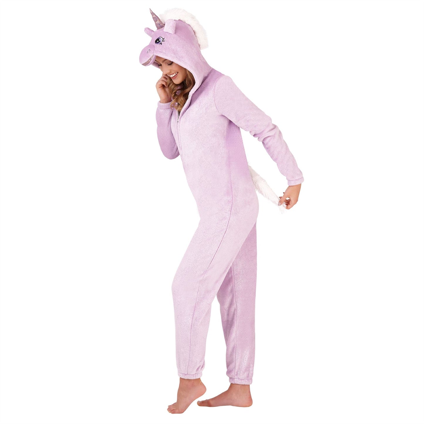 Loungeable Womens Sparkle Unicorn Fleece Onesie - Lilac