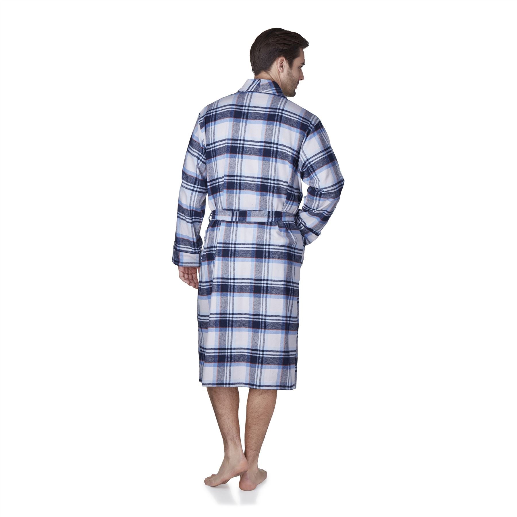 Haigman Mens Brushed Cotton Robe - Grey/Blue Check Haigman