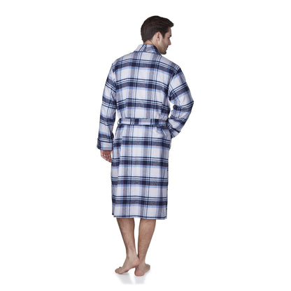 Haigman Mens Brushed Cotton Robe - Grey/Blue Check Haigman