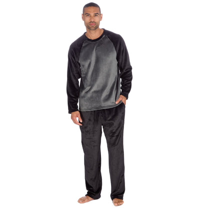 Cargo Bay Mens Raglan Fleece Pyjamas - Black/Charcoal