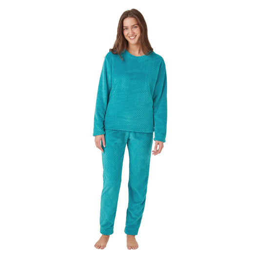 Indigo Sky Womens Shimmer Burnout Fleece Pyjamas - Teal