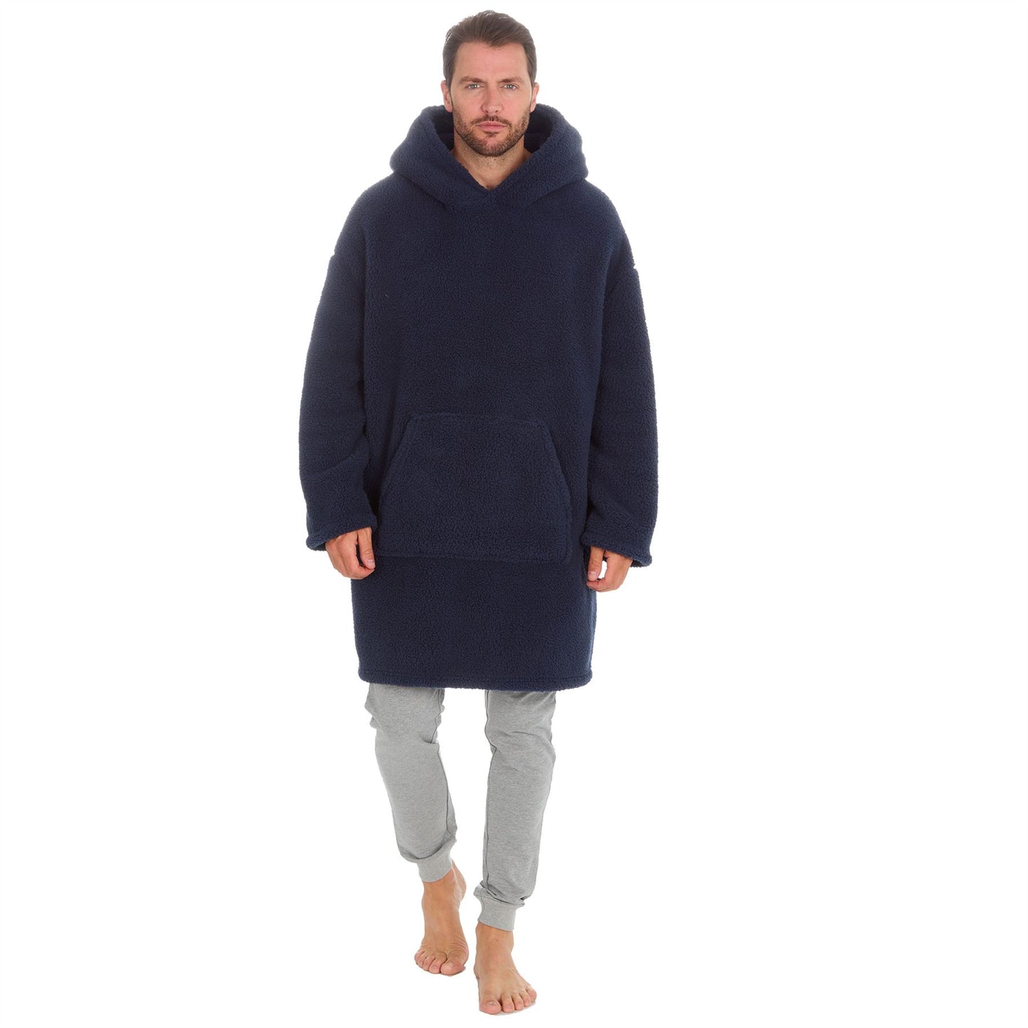 Huggable Hoodie Mens Borg Fleece Oversized Hoodie - Navy