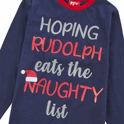 PJ's Kids Christmas 'Naughty List' Pyjamas - Navy (7-13 Years)