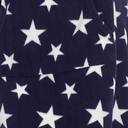 Wolf and Harte Womens Fleece Button Placket Nightdress - Navy Stars