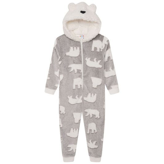 Nifty Kids Polar Bear Fleece Onesie - Grey/White
