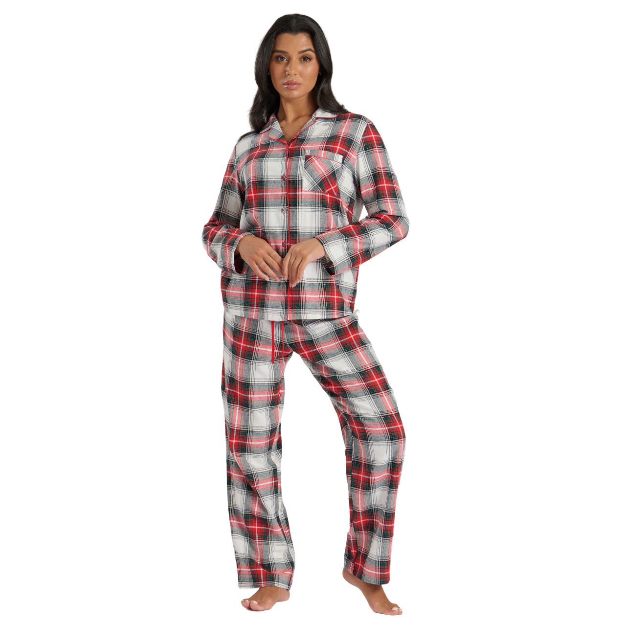 Loungeable Womens Check Brushed Cotton Flannel Pyjamas - Red
