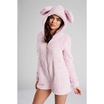 Loungeable Womens Sherpa Fleece Romper Onesie With XL Ears - Lilac