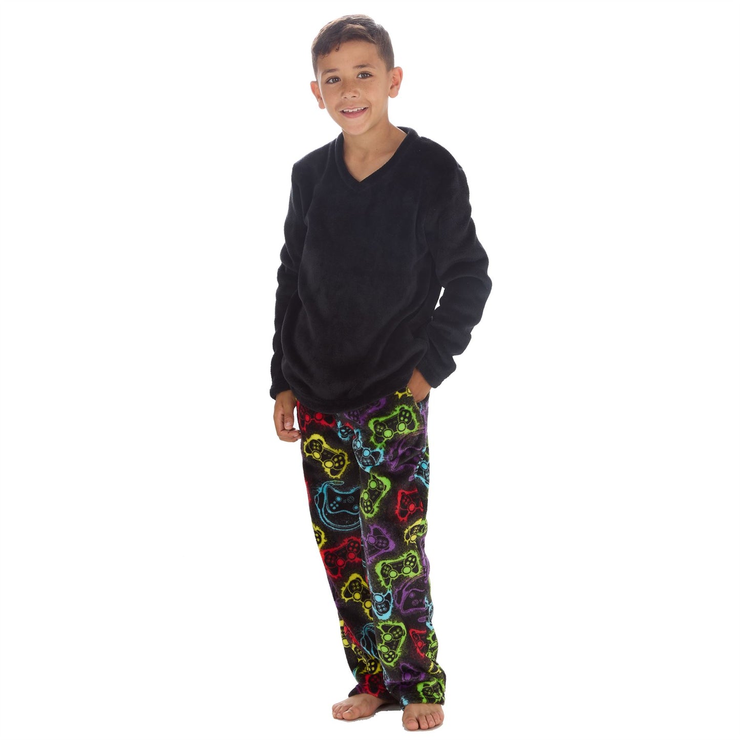 Cargo Bay Kids Fleece Gamer Print Pyjamas - Black/Multi