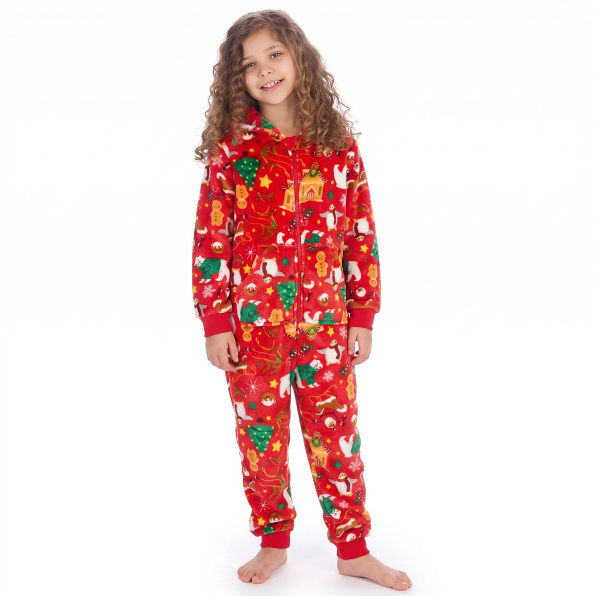 Huggable Hoodie Unisex Kids Christmas Fleece Onesie - Red Huggable Hoodie