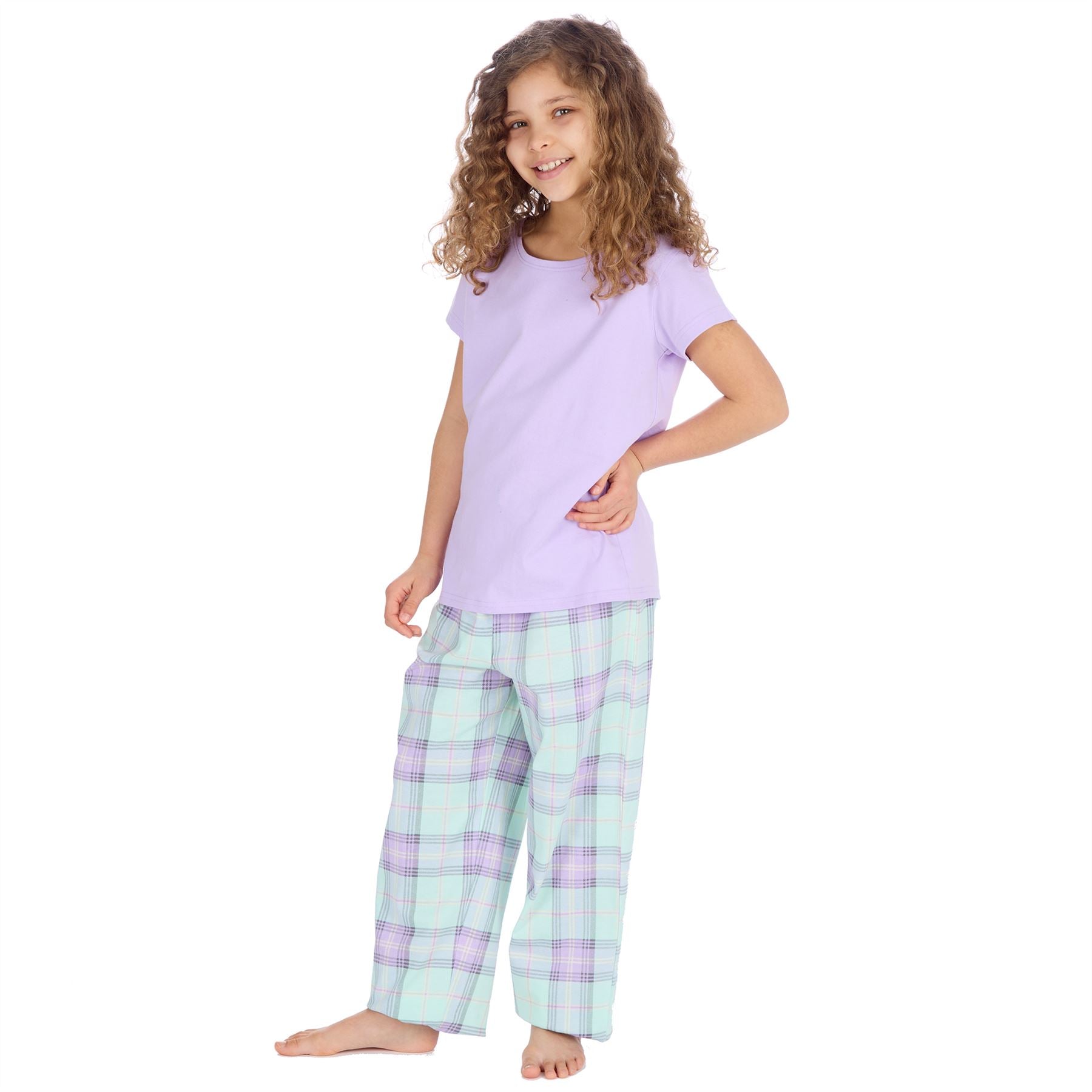 Forever Dreaming Girls T Shirt and Check Pants Pyjamas - Lilac Forever Dreaming