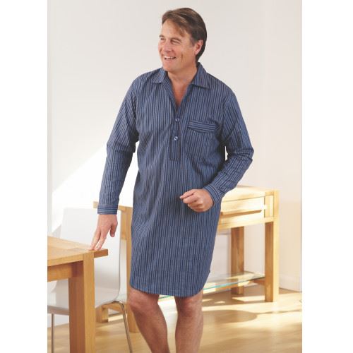 Champion Mens Brushed Cotton Nightshirt - Dark Blue Stripe