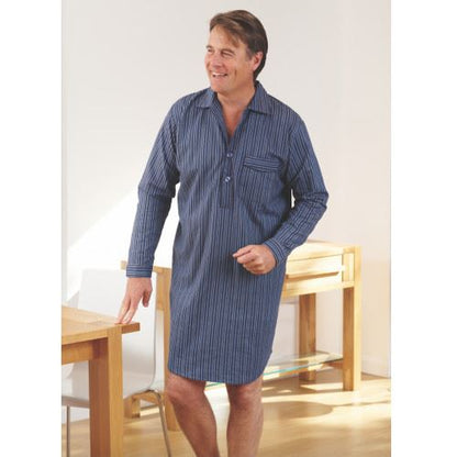 Champion Mens Brushed Cotton Nightshirt - Dark Blue Stripe