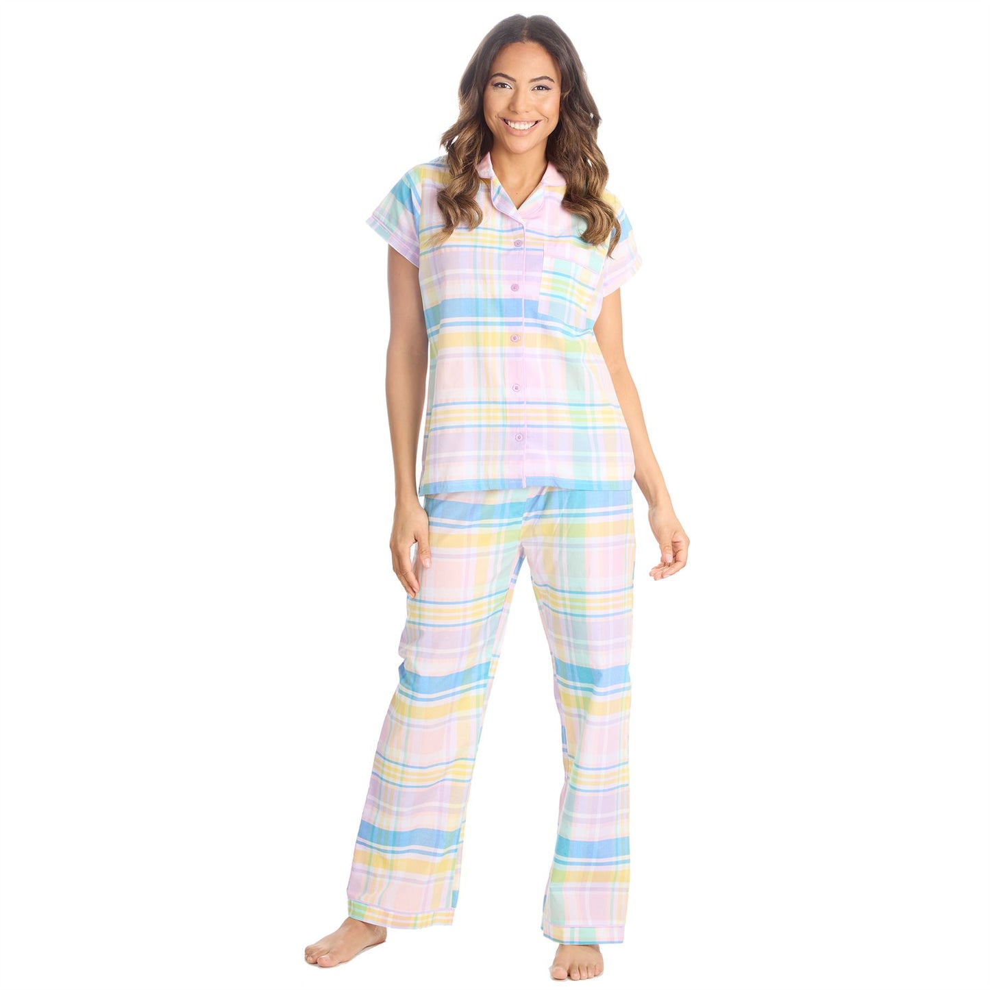 Forever Dreaming Womens Yarn Dyed Woven Check Pyjamas - Pink
