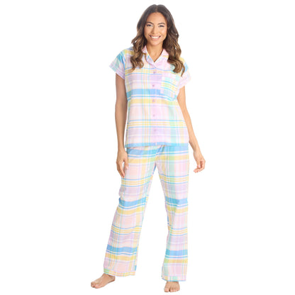 Forever Dreaming Womens Yarn Dyed Woven Check Pyjamas - Pink