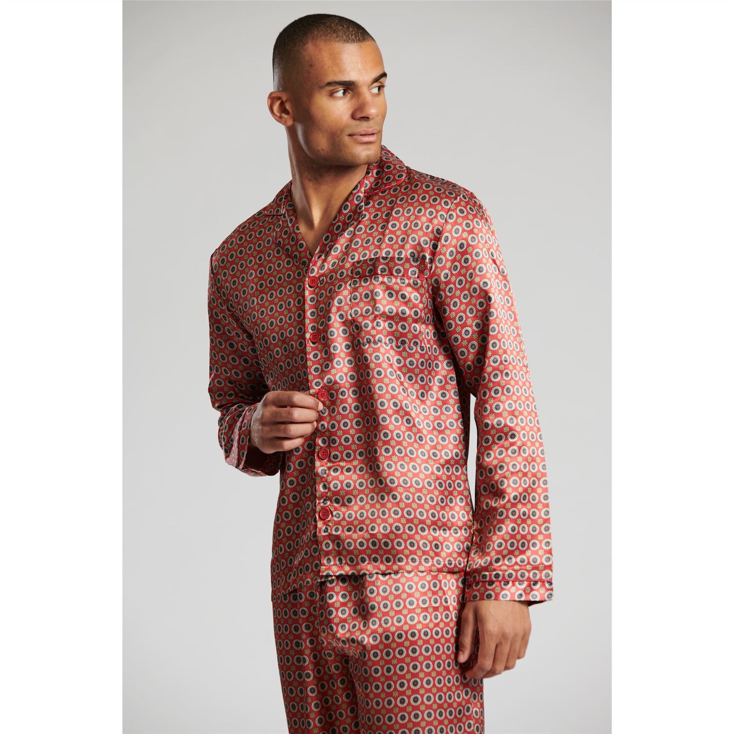 Loungeable Mens Patterned Satin Pyjamas - Burgundy