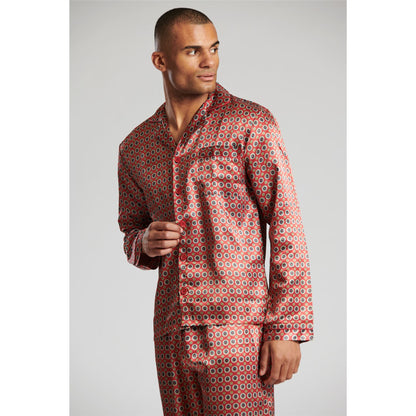 Loungeable Mens Patterned Satin Pyjamas - Burgundy