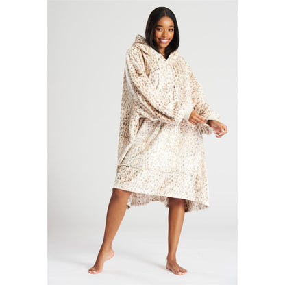 Loungeable Womens Long Fleece Hooded Poncho - Leopard Print