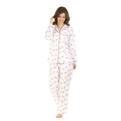Sue Marks Womens Floral Button Through Brushed Cotton Pyjamas - Pink
