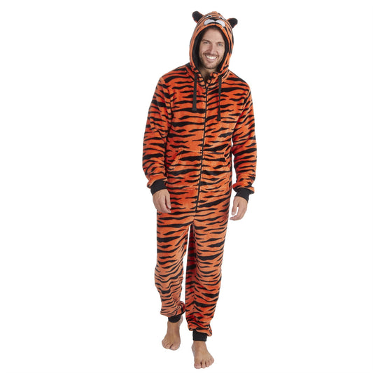 Onezee Tiger Print Flannel Fleece Onesie - Orange