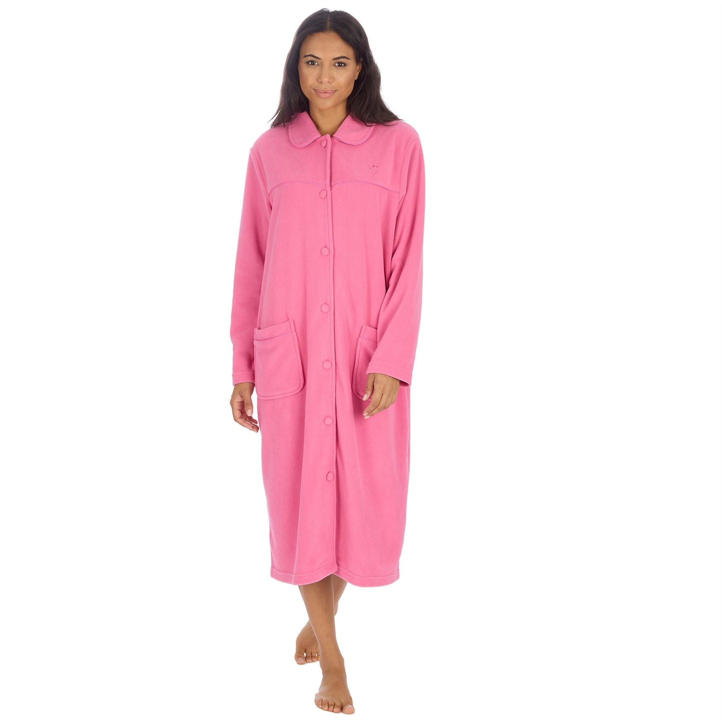 Countess Christie Longer Length Button Housecoat - Pink