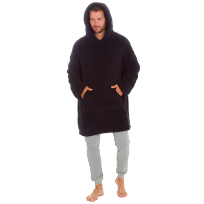 Huggable Hoodie Mens Borg Fleece Oversized Hoodie - Black