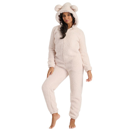 Loungeable Womens Sherpa Fleece Teddy Bear Onesie