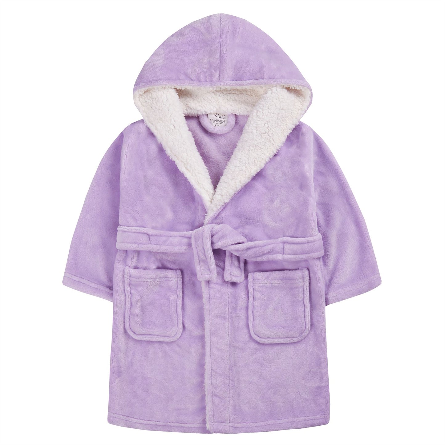 Minikidz Kids Sherpa Hooded Plush Fleece Robe - Lilac