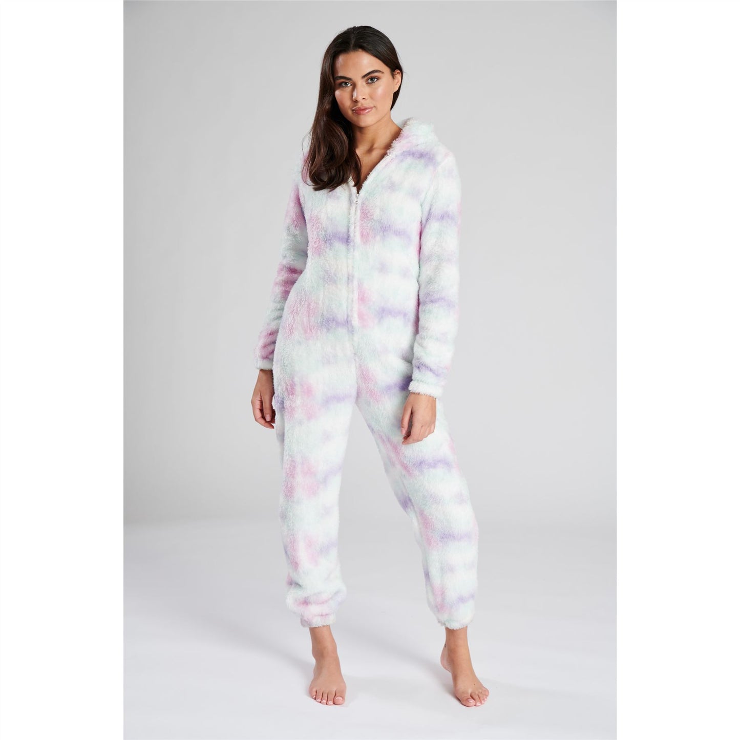 Loungeable Womens Tie Dye Sherpa Fleece Onesie - Pastel