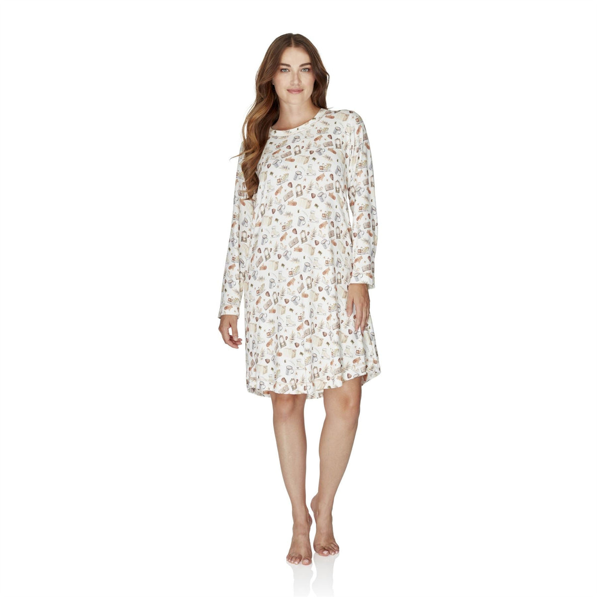 Wysteria Lane Womens Jersey Knit Long Sleeve Nightdress - Ivory Wysteria Lane