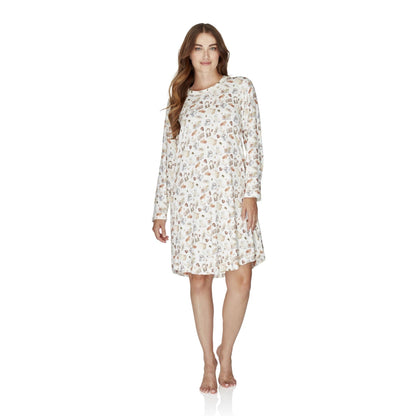 Wysteria Lane Womens Jersey Knit Long Sleeve Nightdress - Ivory Wysteria Lane