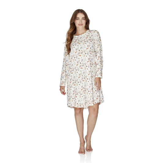 Wysteria Lane Womens Jersey Knit Long Sleeve Nightdress - Ivory Wysteria Lane