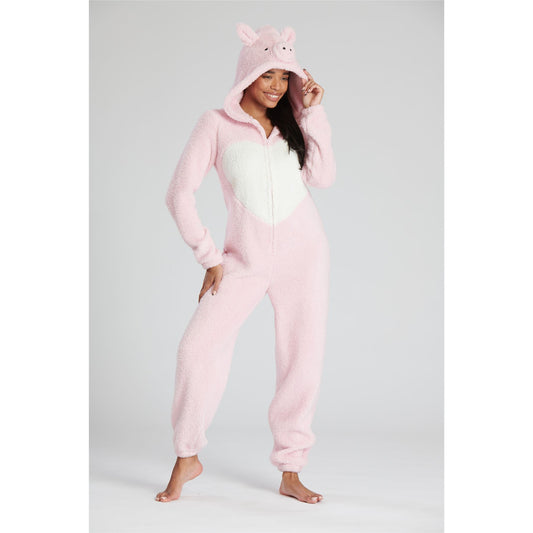Loungeable Womens Sherpa Fleece Pig Onesie - Pink