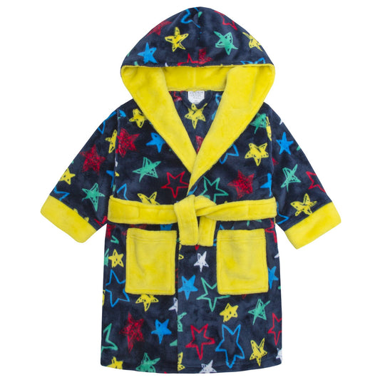 Minikidz Boys Star Print Fleece Robe - Blue/Multi