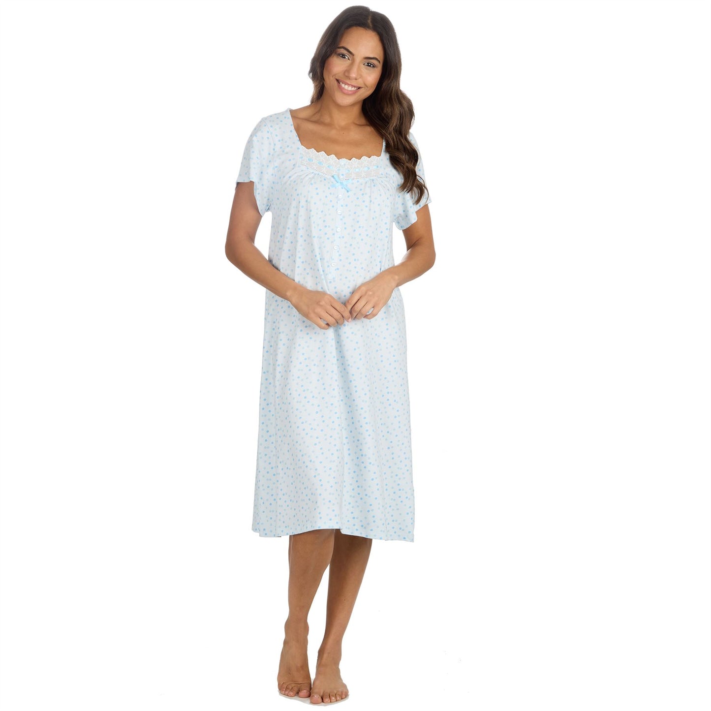 Cottonique Short Sleeve Pastel Spot Nightdress - Blue