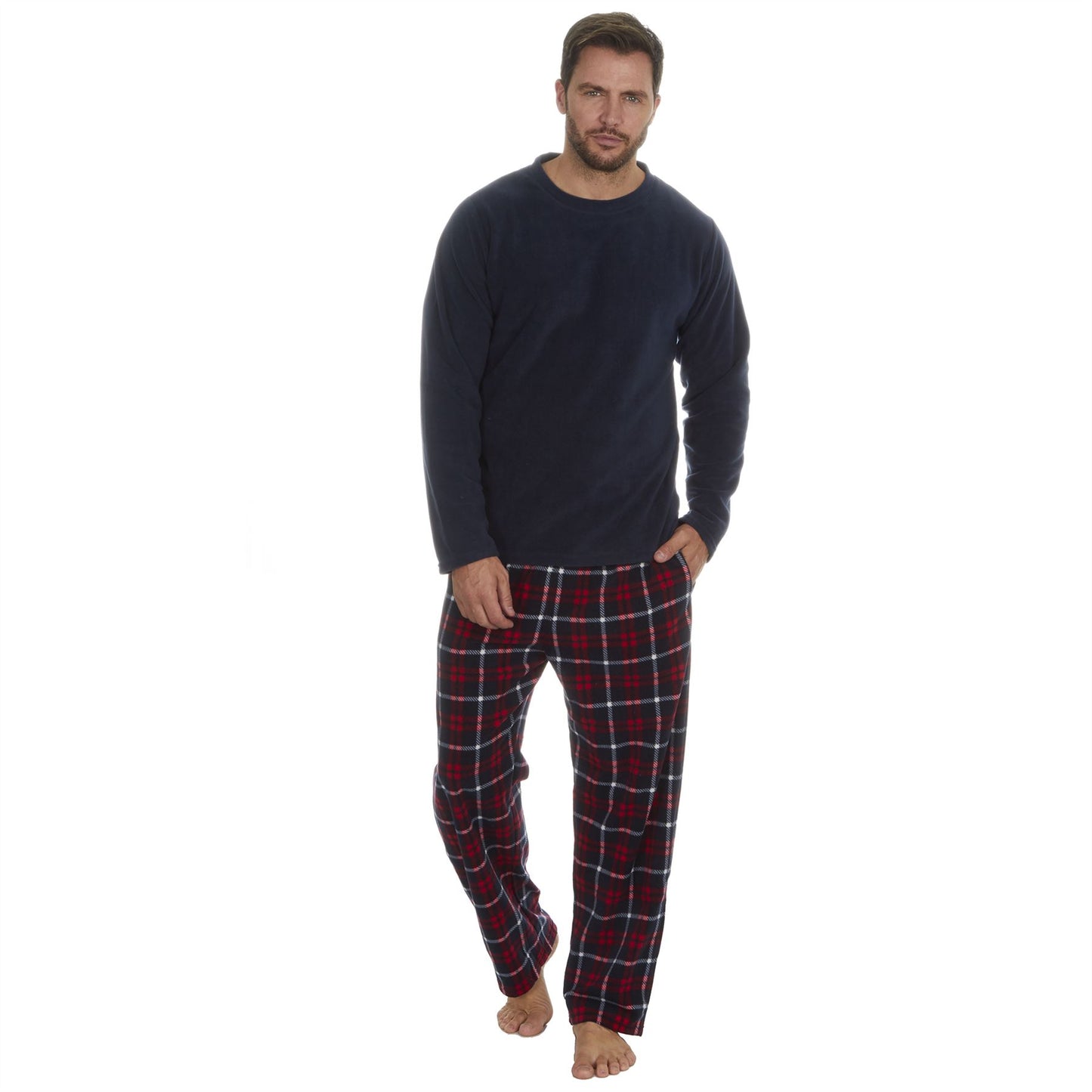 Cargo Bay Mens Fleece Pyjamas - Navy/Red Check