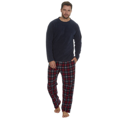 Cargo Bay Mens Fleece Pyjamas - Navy/Red Check