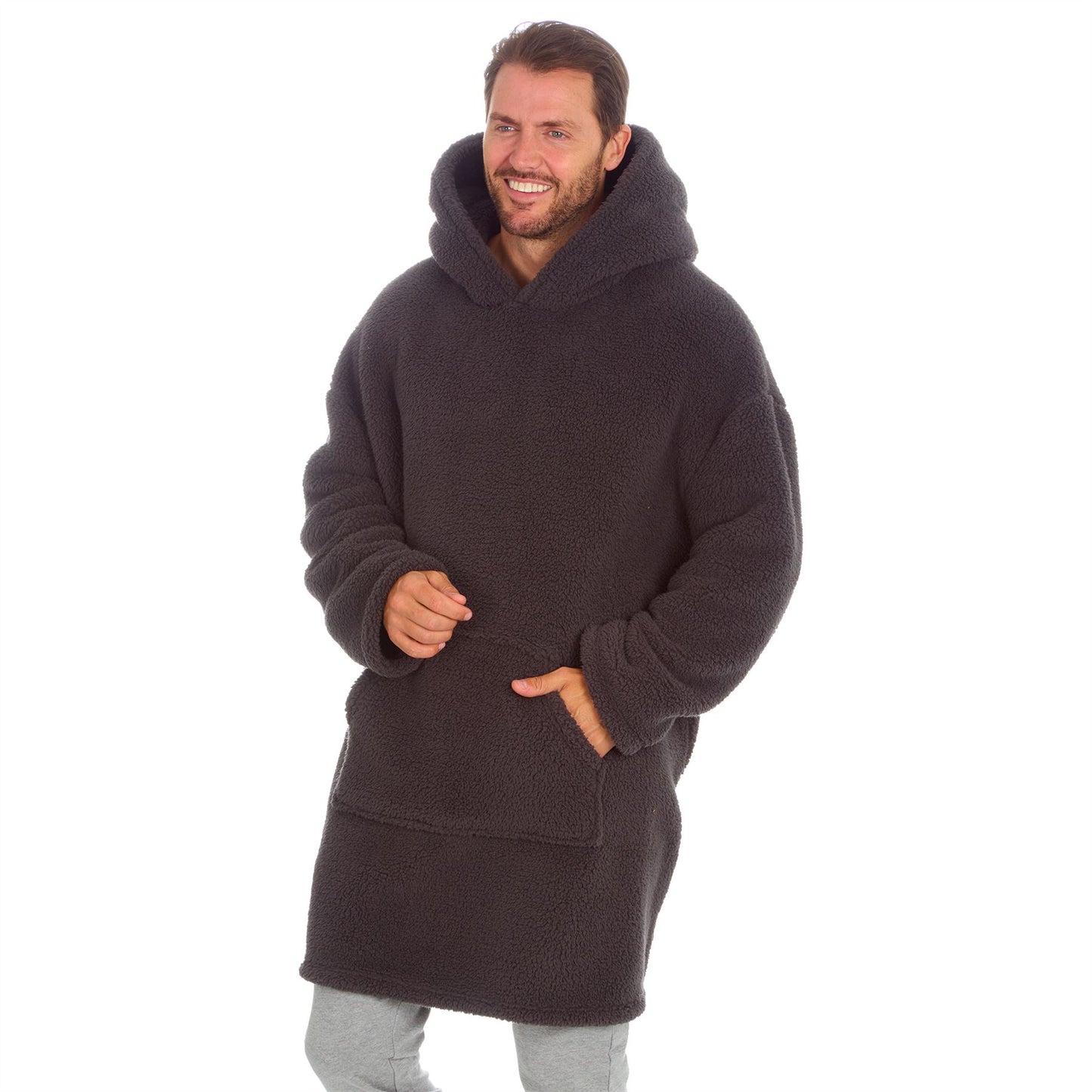 Huggable Hoodie Mens Borg Fleece Oversized Hoodie - Charcoal