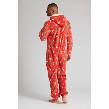 Loungeable Mens Christmas Print Fleece Onesie - Red