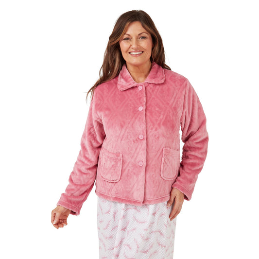Marlon Women's Embossed Button Bedjacket - Pink