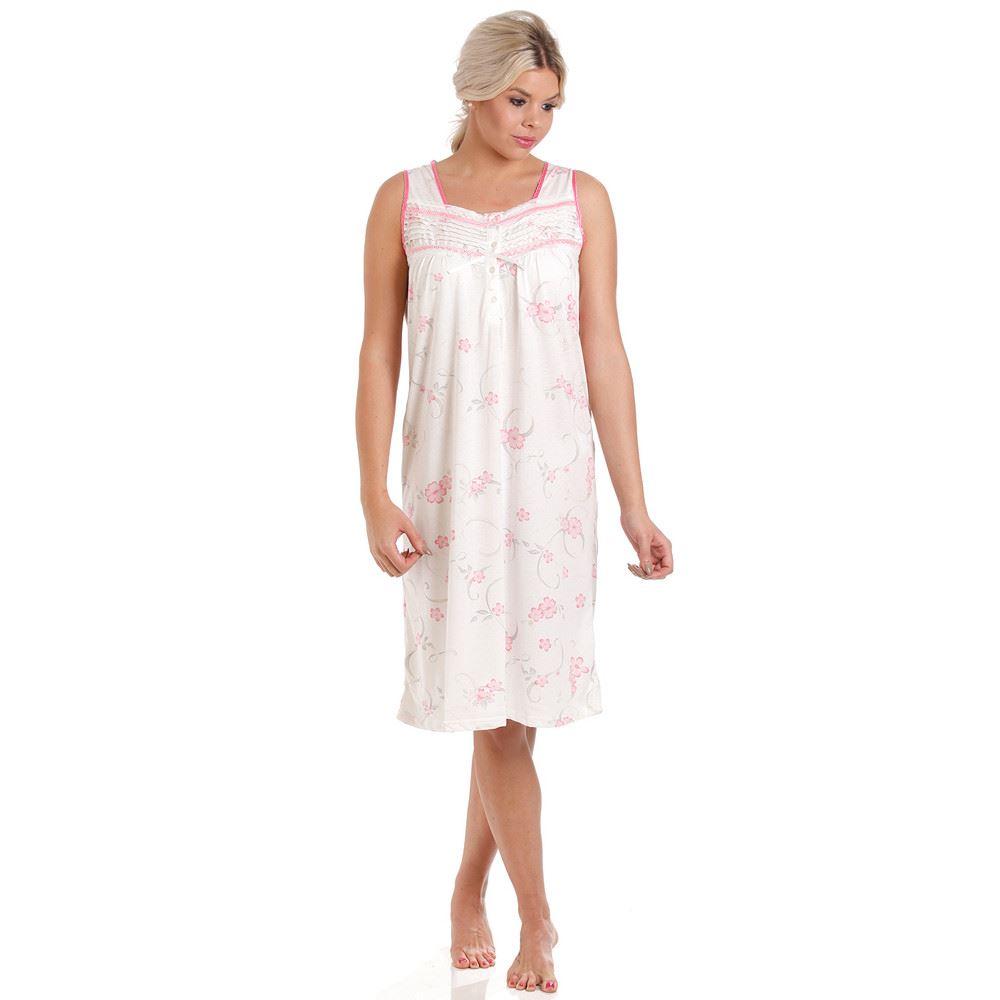Lady Olga Womens Floral Jersey Sleeveless Nightdress - Pink
